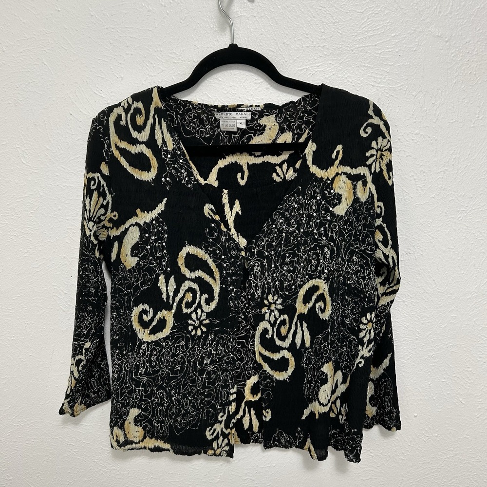 Alberto‎ Malaki 2 Pc Top & Jacket Combo Sequin Floral Crinkly Tank and Jacket XL